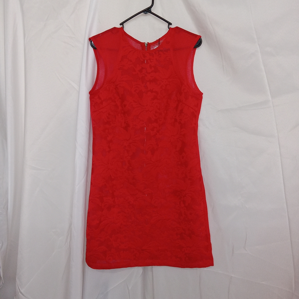 Red Bodycon Mini Dress Mesh Textured Mob Wife Date Night Party Dress M - Picture 2 of 14